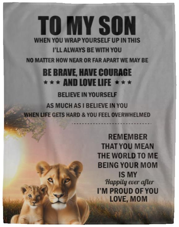 TO MY SON , Love Mom Black letters Blanket