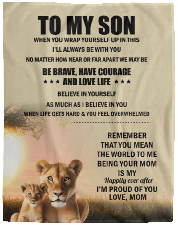 TO MY SON , Love Mom Black letters Blanket