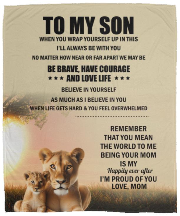 TO MY SON , Love Mom Black letters Blanket