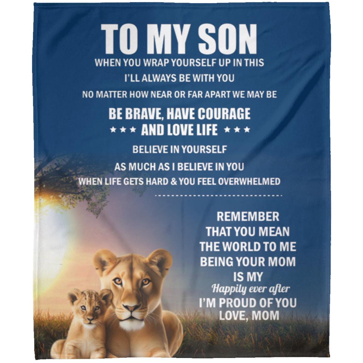 TO MY SON, LOVE MOM BLANKET, WHITE LETTERS