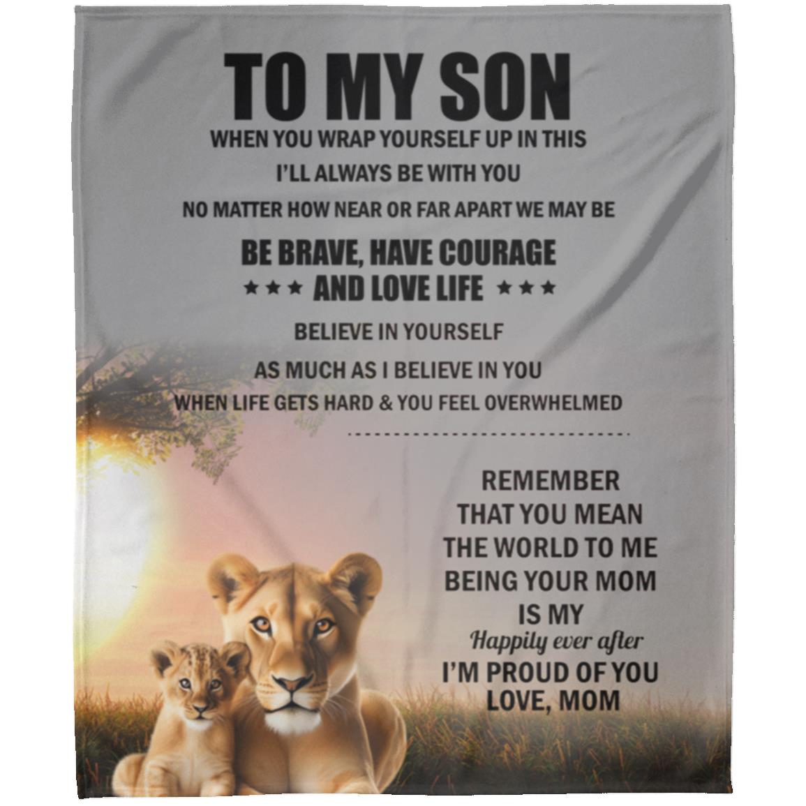 TO MY SON , Love Mom Black letters Blanket