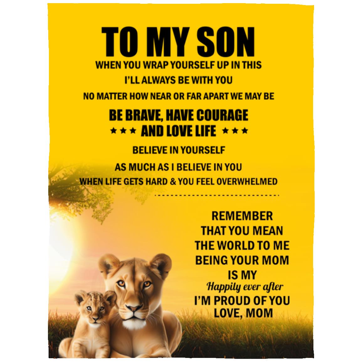 TO MY SON , Love Mom Black letters Blanket