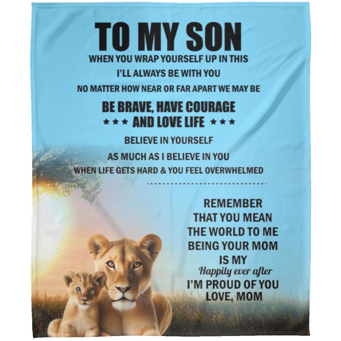 TO MY SON , Love Mom Black letters Blanket