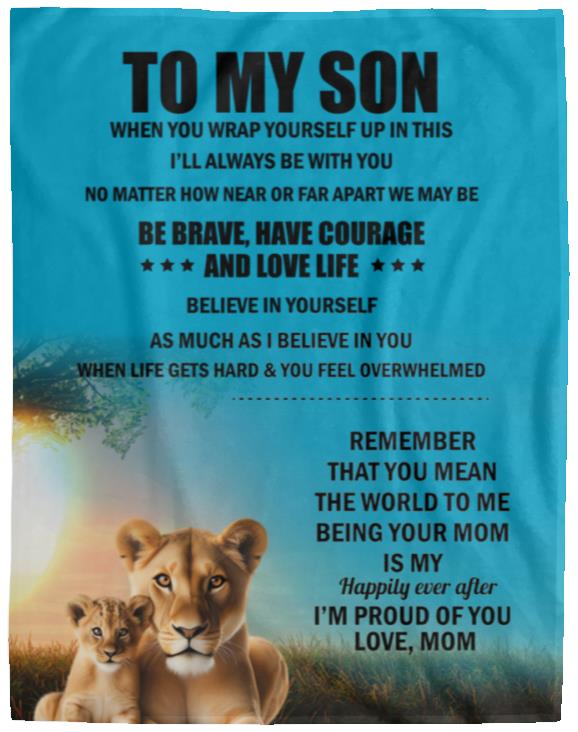 TO MY SON , Love Mom Black letters Blanket