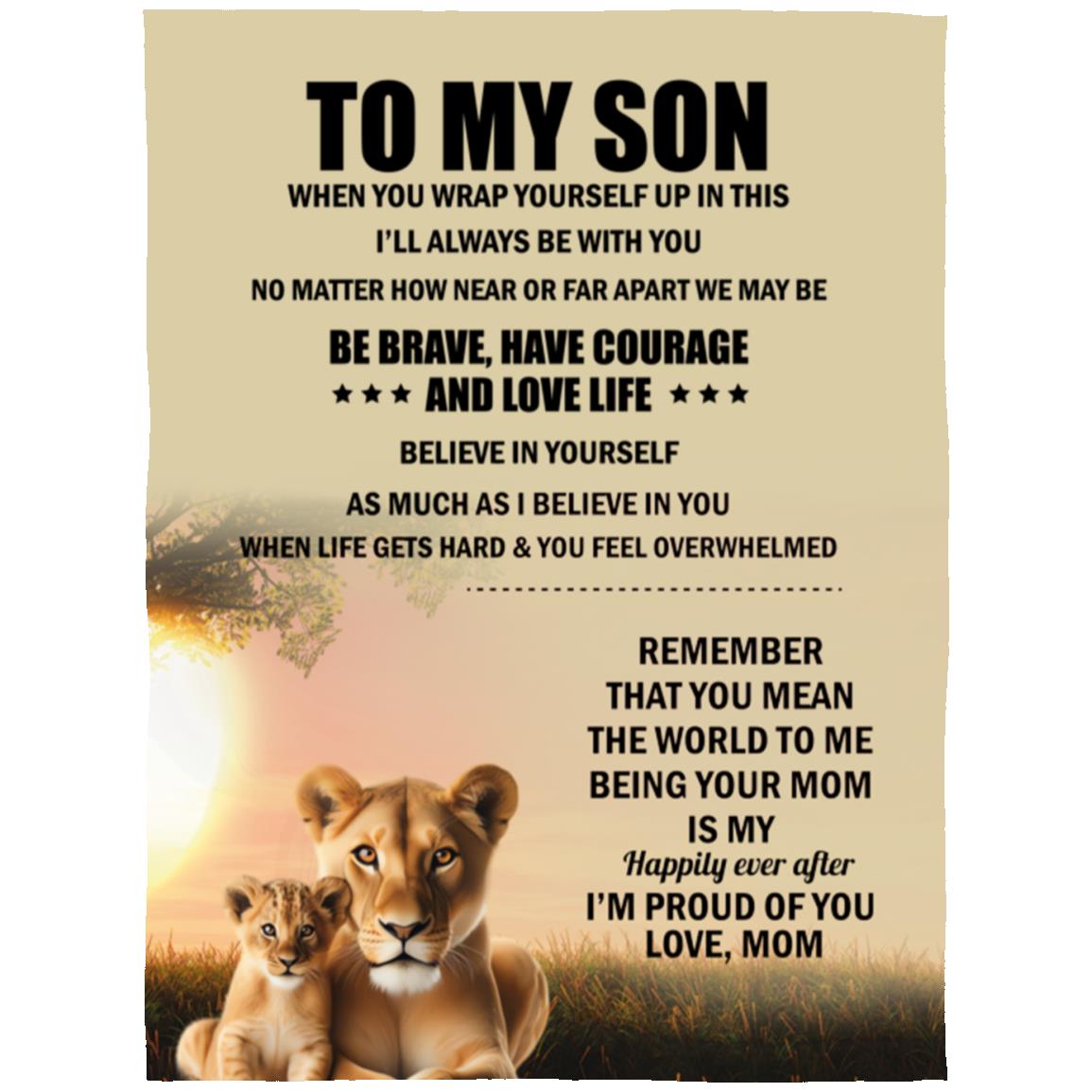 TO MY SON , Love Mom Black letters Blanket