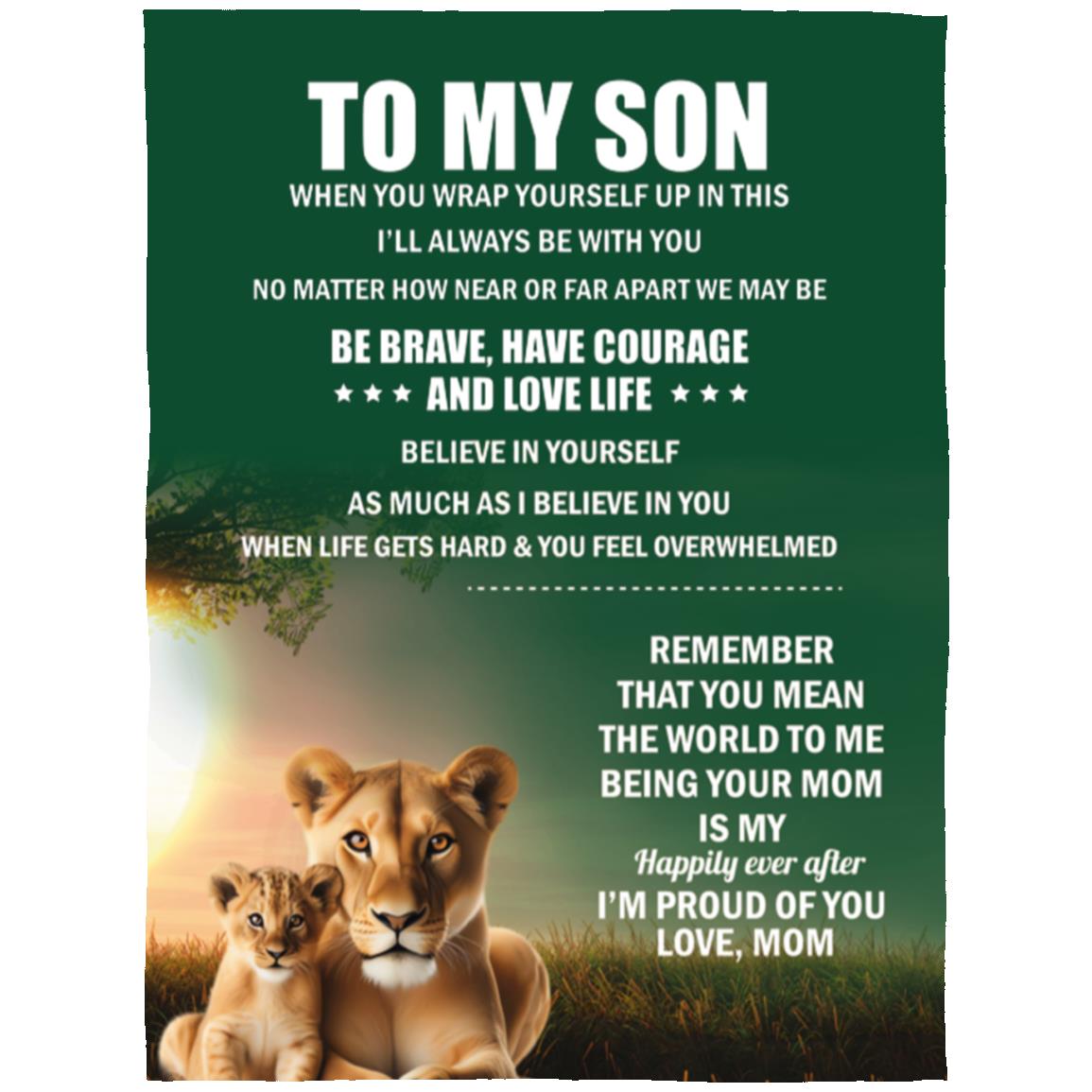 TO MY SON, LOVE MOM BLANKET, WHITE LETTERS