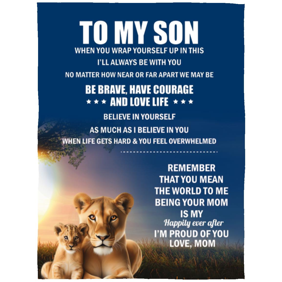 TO MY SON, LOVE MOM BLANKET, WHITE LETTERS