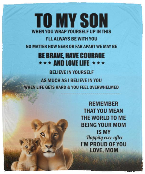 TO MY SON , Love Mom Black letters Blanket