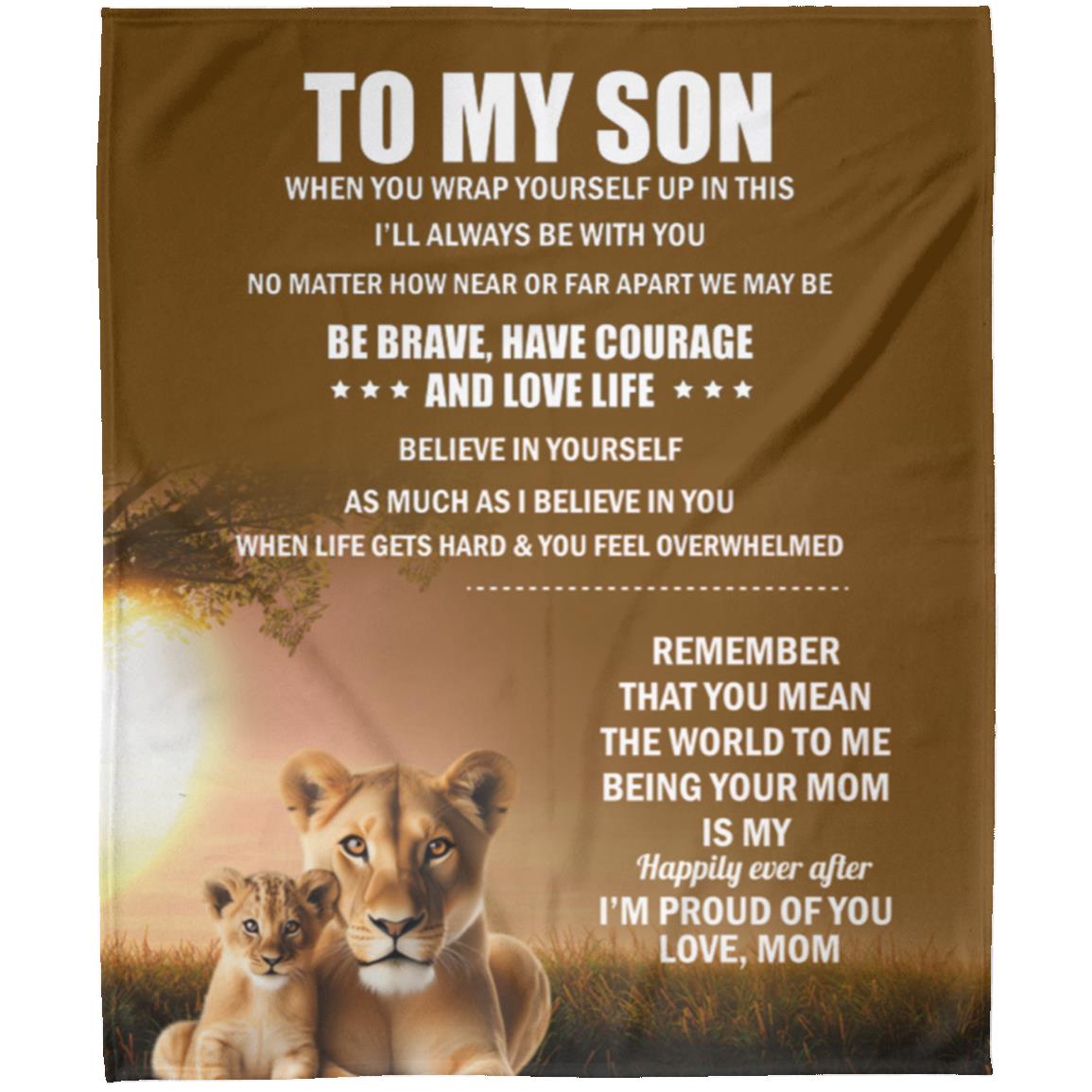 TO MY SON, LOVE MOM BLANKET, WHITE LETTERS