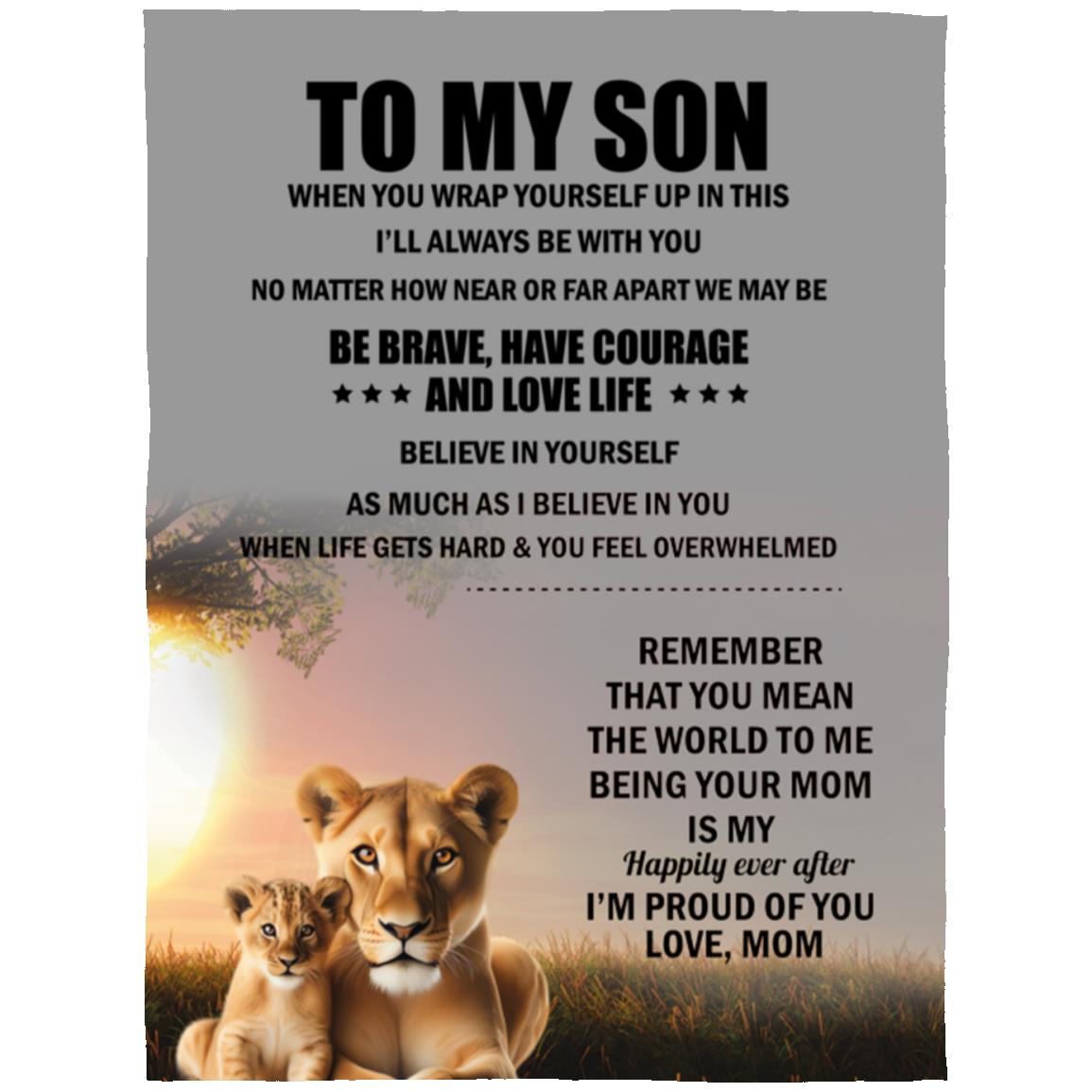 TO MY SON , Love Mom Black letters Blanket