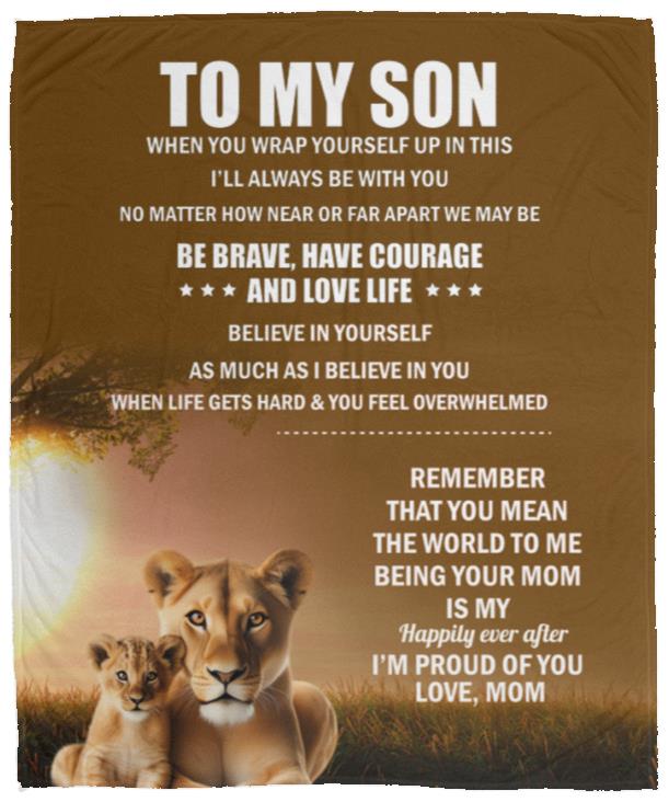 TO MY SON, LOVE MOM BLANKET, WHITE LETTERS
