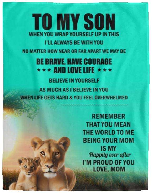 TO MY SON , Love Mom Black letters Blanket