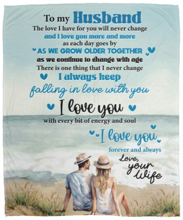 To My Husband - love your wife- blue beach- Blanket
