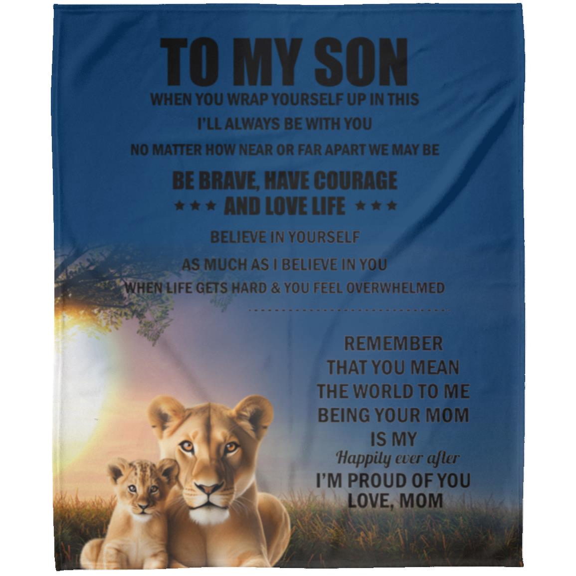 TO MY SON , Love Mom Black letters Blanket