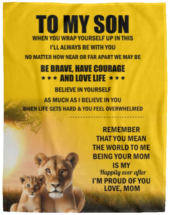 TO MY SON , Love Mom Black letters Blanket