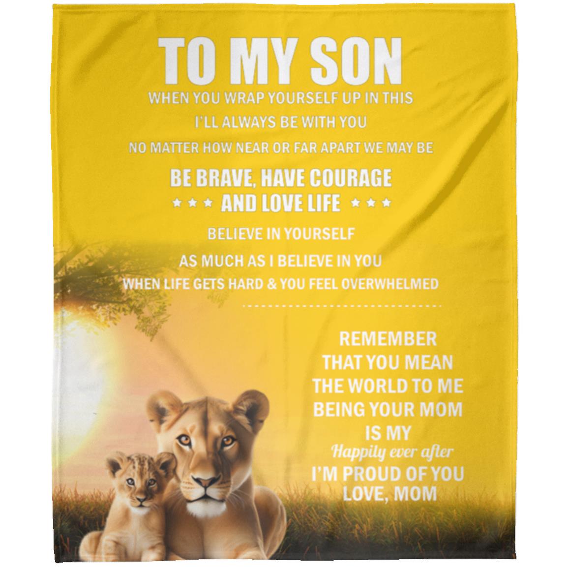 TO MY SON, LOVE MOM BLANKET, WHITE LETTERS