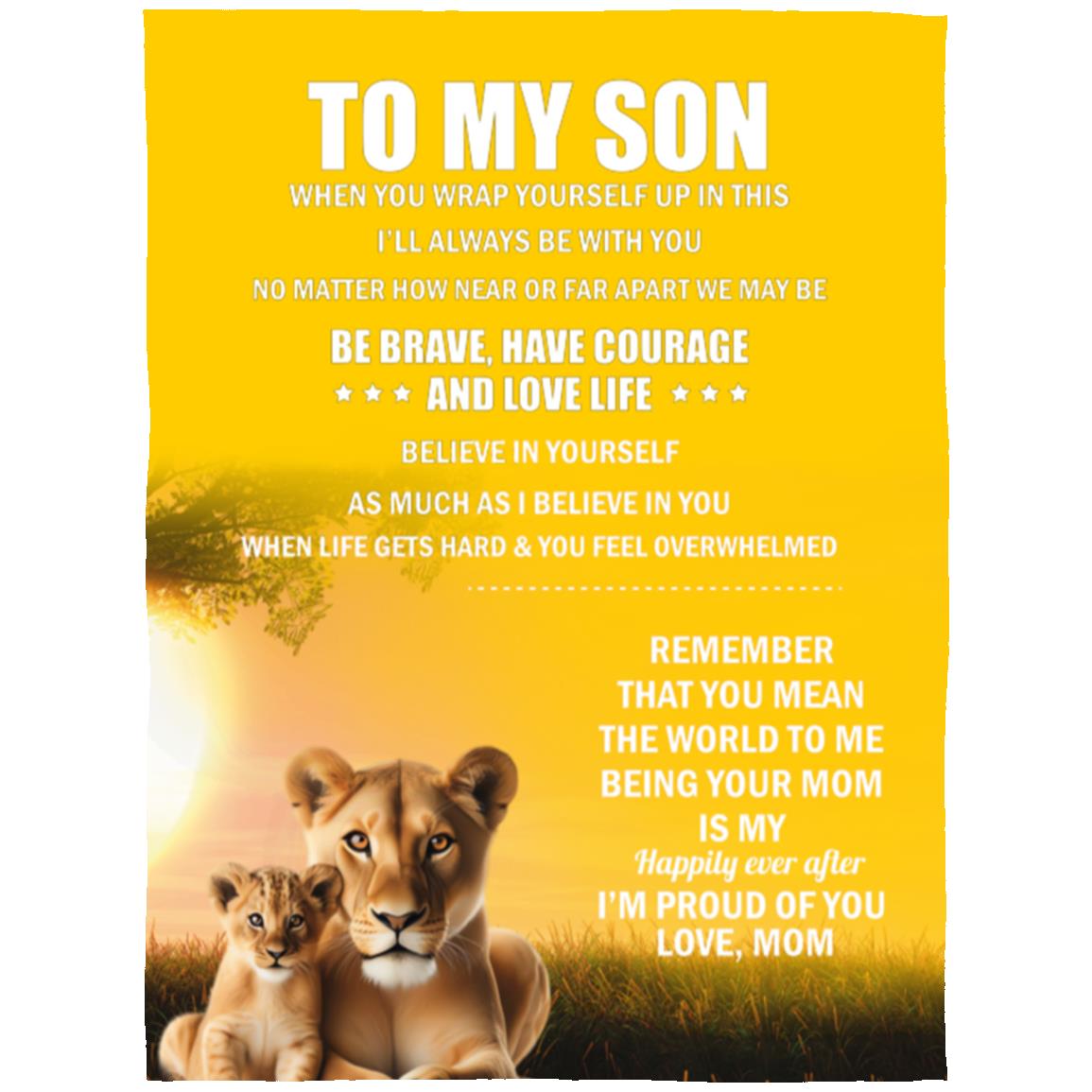 TO MY SON, LOVE MOM BLANKET, WHITE LETTERS