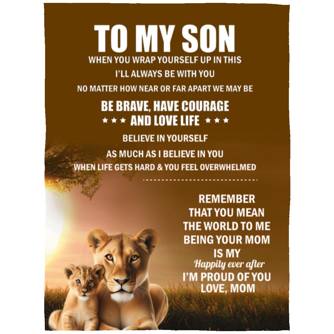 TO MY SON, LOVE MOM BLANKET, WHITE LETTERS