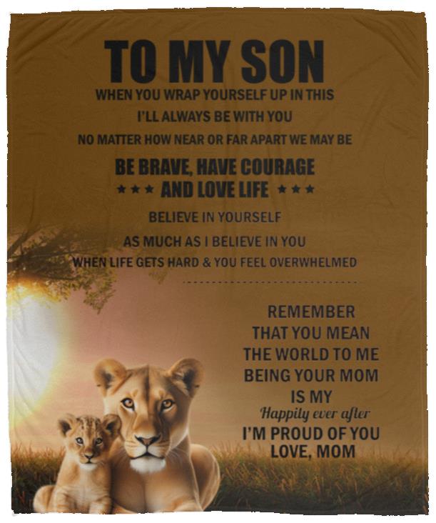 TO MY SON , Love Mom Black letters Blanket