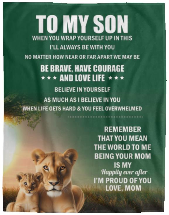 TO MY SON, LOVE MOM BLANKET, WHITE LETTERS