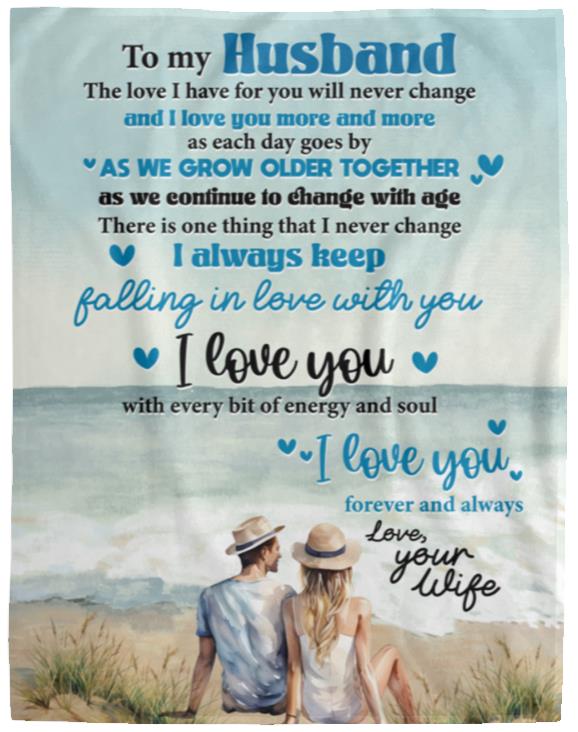 To My Husband - love your wife- blue beach- Blanket