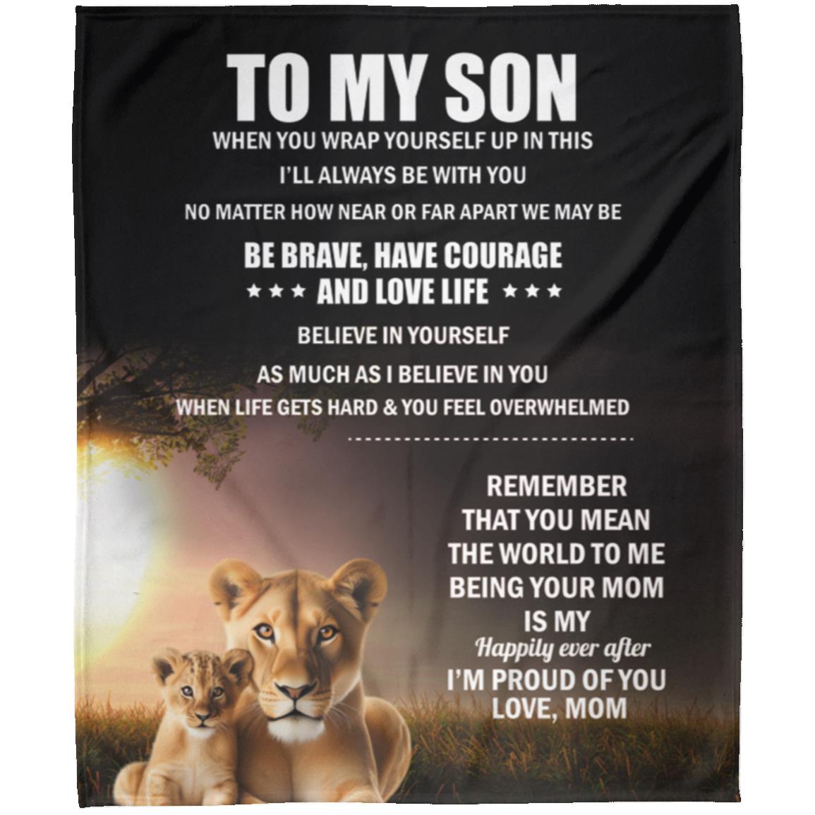 TO MY SON, LOVE MOM BLANKET, WHITE LETTERS
