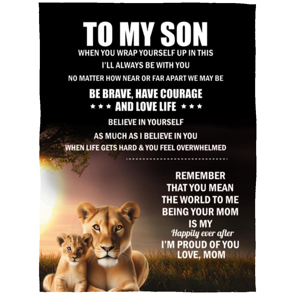 TO MY SON, LOVE MOM BLANKET, WHITE LETTERS