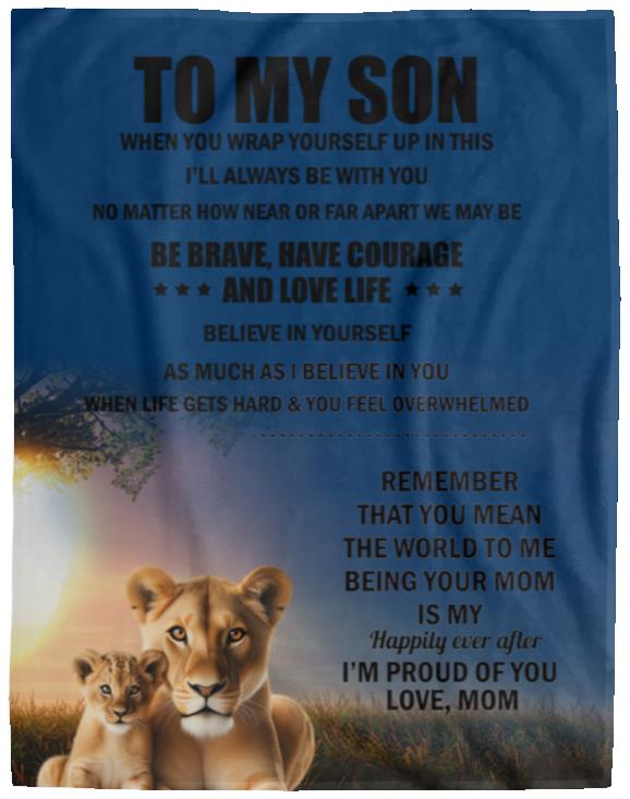 TO MY SON , Love Mom Black letters Blanket