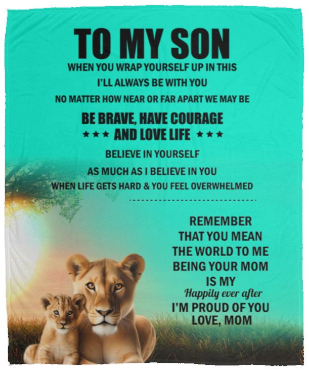 TO MY SON , Love Mom Black letters Blanket