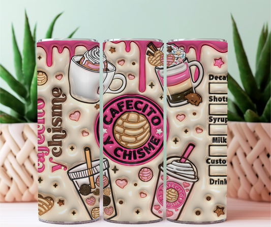 pink Cafecito y Chisme 20 oz tumbler