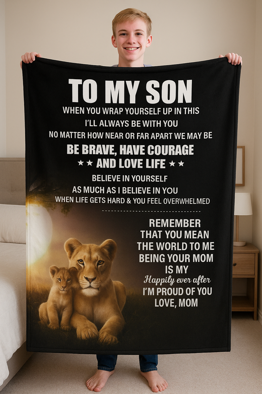 TO MY SON, LOVE MOM BLANKET, WHITE LETTERS