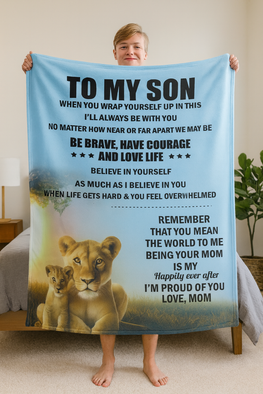 TO MY SON , Love Mom Black letters Blanket