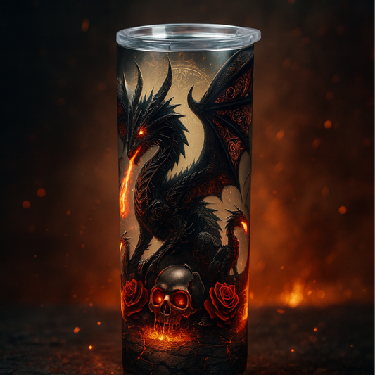 Inferno Dragon & Roses Tumbler – 20 oz Skinny